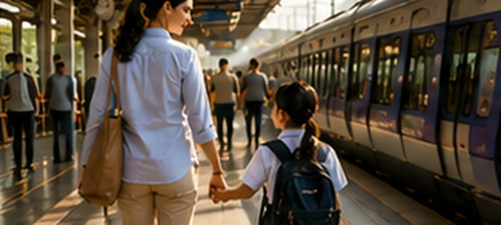 A father and daughter walking to Ambivli Station, representing Sahi Connectivity