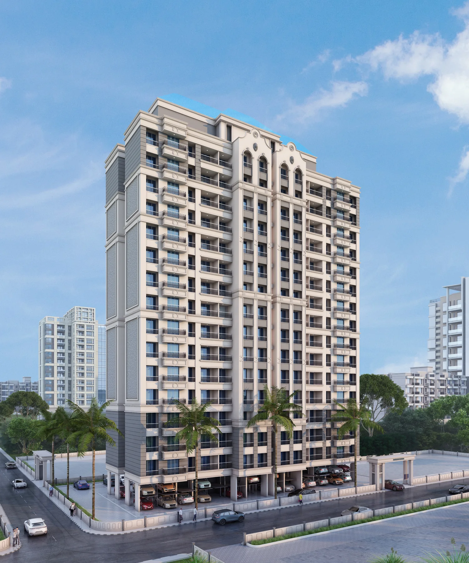 Original architectural front elevation render of Mangeshi Heaven I